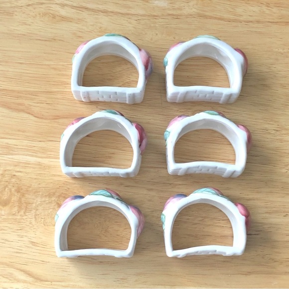 Vintage Town and Country Porcelain Basket Weave Apple Harvest Napkin Rings (6) - Picture 5 of 11